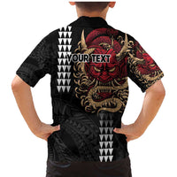 Hawaii and Japanese Oni Mask Personalised Family Matching Mermaid Dress and Hawaiian Shirt Kakau Pattern Dark Art Style