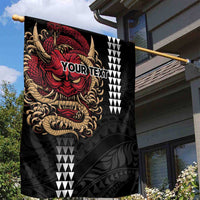 Hawaii and Japanese Oni Mask Personalised Garden Flag Kakau Pattern Dark Art Style