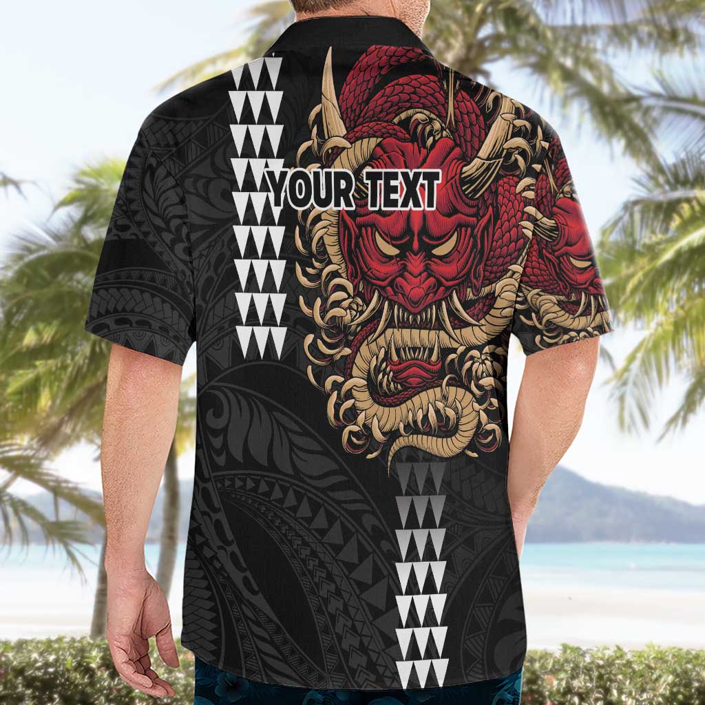 Hawaii and Japanese Oni Mask Personalised Hawaiian Shirt Kakau Pattern Dark Art Style