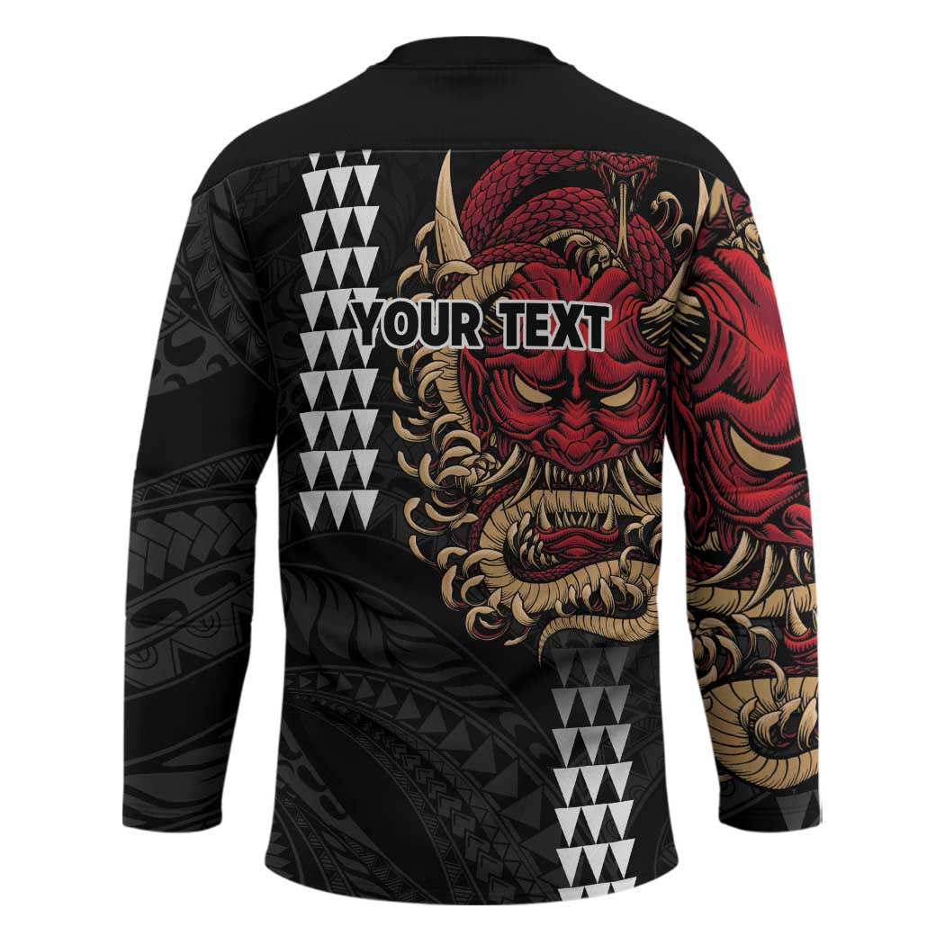 Hawaii and Japanese Oni Mask Personalised Hockey Jersey Kakau Pattern Dark Art Style LT9 - Polynesian Pride