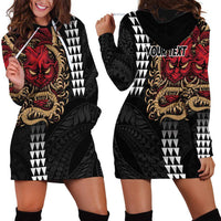 Hawaii and Japanese Oni Mask Personalised Hoodie Dress Kakau Pattern Dark Art Style
