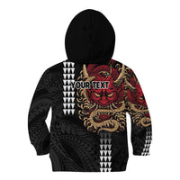 Hawaii and Japanese Oni Mask Personalised Kid Hoodie Kakau Pattern Dark Art Style