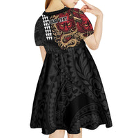 Hawaii and Japanese Oni Mask Personalised Kid Short Sleeve Dress Kakau Pattern Dark Art Style