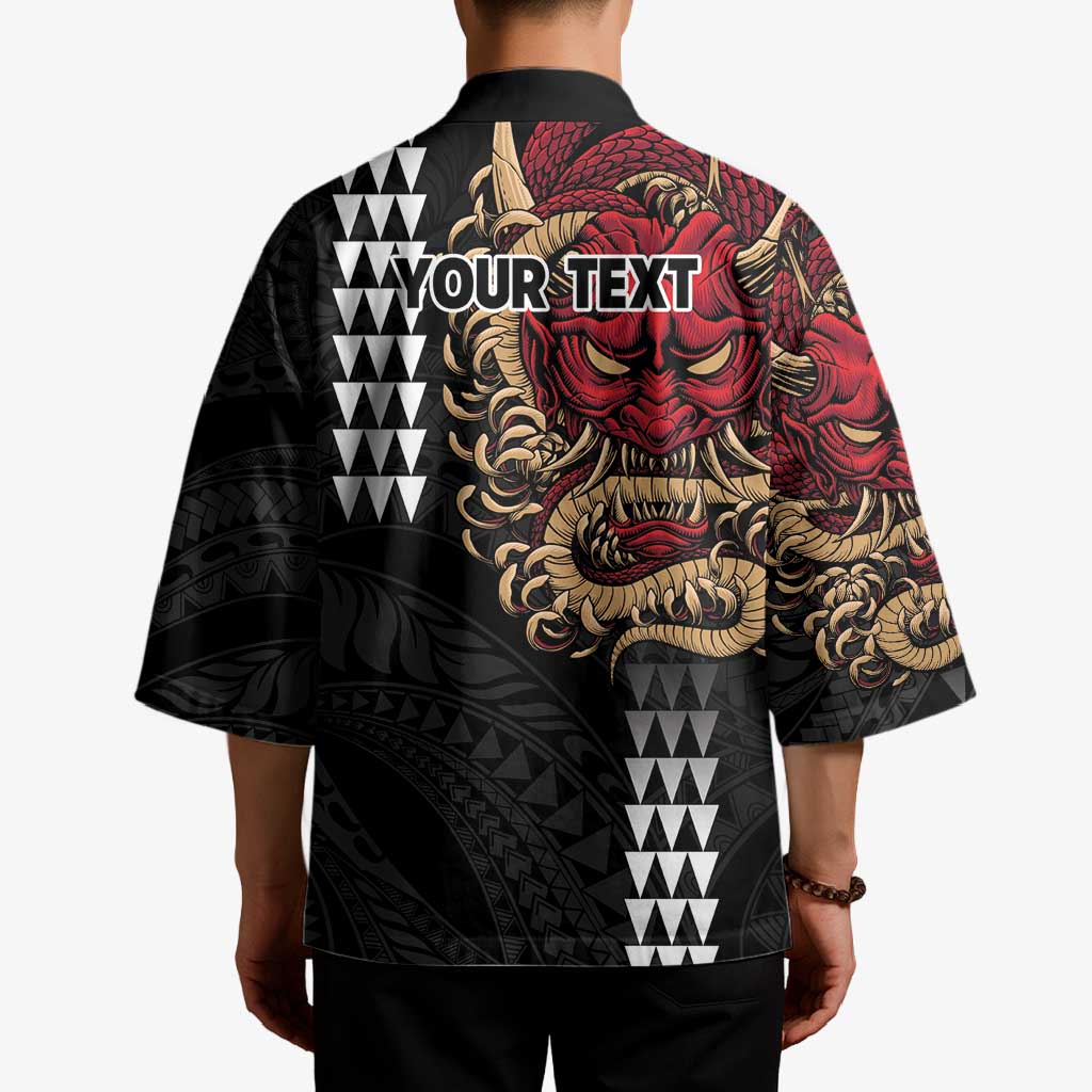 Hawaii and Japanese Oni Mask Personalised Kimono Kakau Pattern Dark Art Style - Polynesian Pride