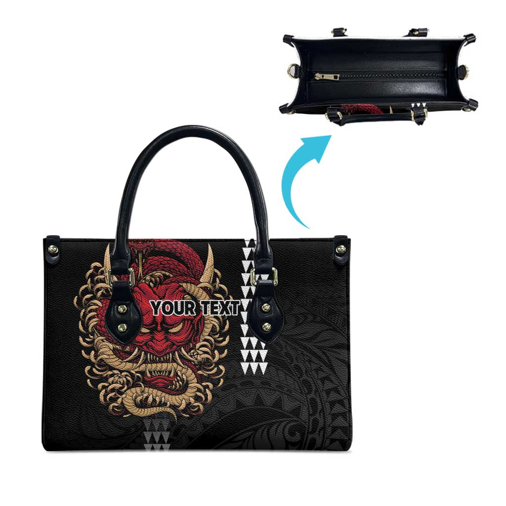 Hawaii and Japanese Oni Mask Personalised Leather Bag Kakau Pattern Dark Art Style - Polynesian Pride