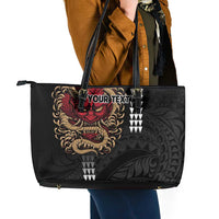 Hawaii and Japanese Oni Mask Personalised Leather Tote Bag Kakau Pattern Dark Art Style