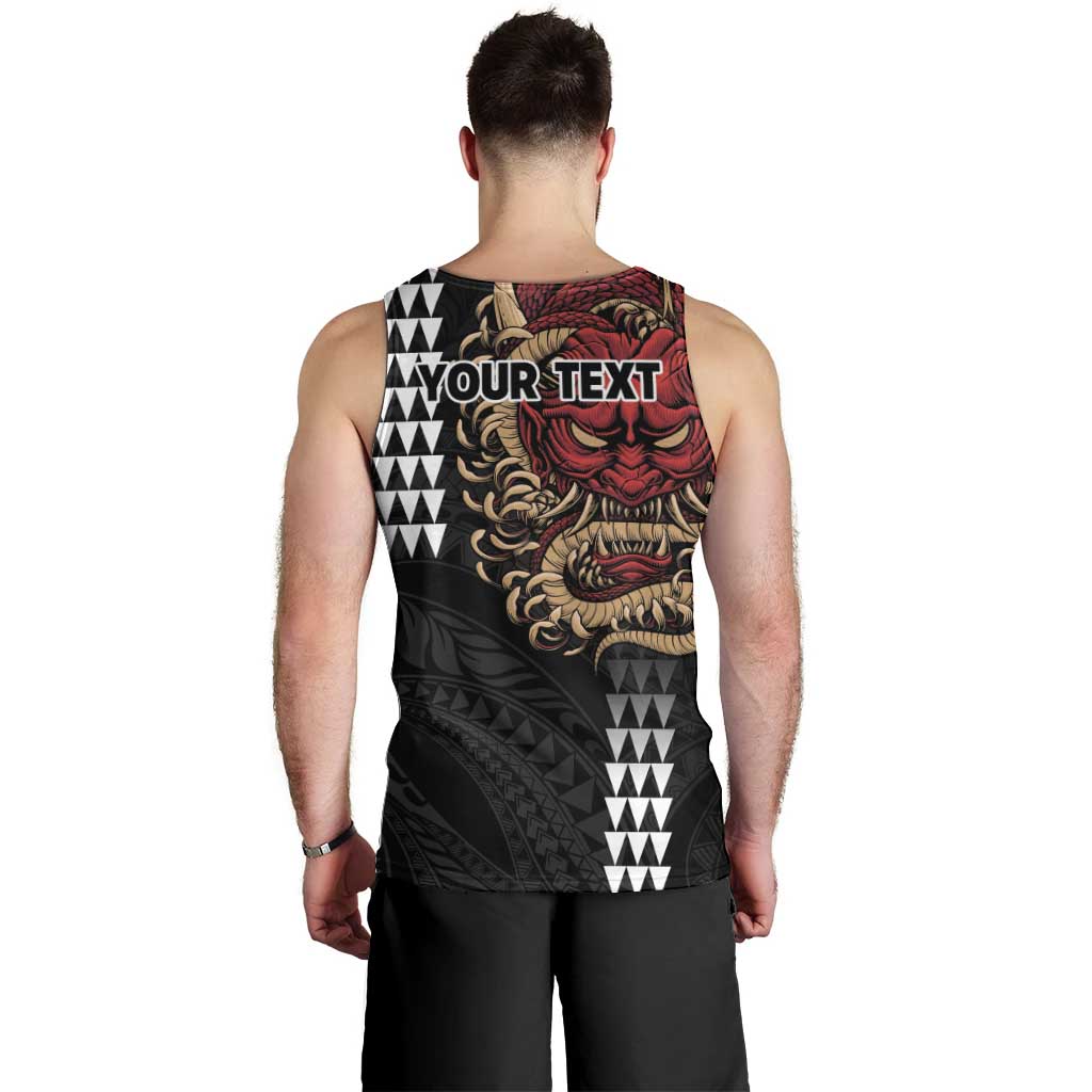 Hawaii and Japanese Oni Mask Personalised Men Tank Top Kakau Pattern Dark Art Style