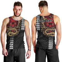 Hawaii and Japanese Oni Mask Personalised Men Tank Top Kakau Pattern Dark Art Style