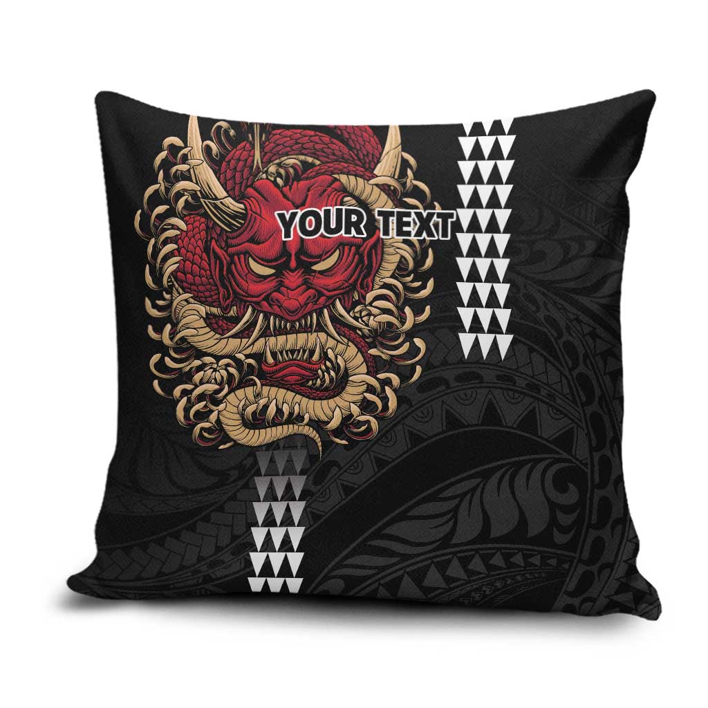 Hawaii and Japanese Oni Mask Personalised Pillow Cover Kakau Pattern Dark Art Style - Polynesian Pride