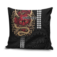 Hawaii and Japanese Oni Mask Personalised Pillow Cover Kakau Pattern Dark Art Style LT9 Black - Polynesian Pride