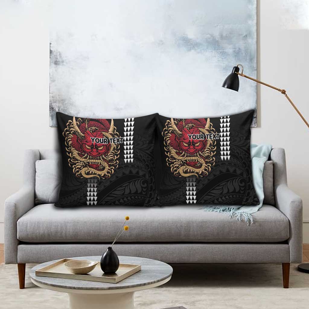 Hawaii and Japanese Oni Mask Personalised Pillow Cover Kakau Pattern Dark Art Style LT9 - Polynesian Pride