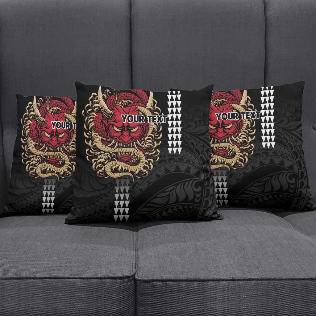 Hawaii and Japanese Oni Mask Personalised Pillow Cover Kakau Pattern Dark Art Style LT9 - Polynesian Pride