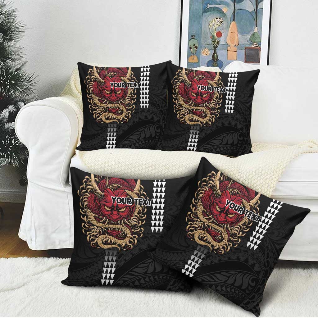 Hawaii and Japanese Oni Mask Personalised Pillow Cover Kakau Pattern Dark Art Style LT9 - Polynesian Pride