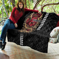 Hawaii and Japanese Oni Mask Personalised Quilt Kakau Pattern Dark Art Style