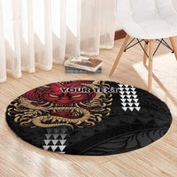 Hawaii and Japanese Oni Mask Personalised Round Carpet Kakau Pattern Dark Art Style