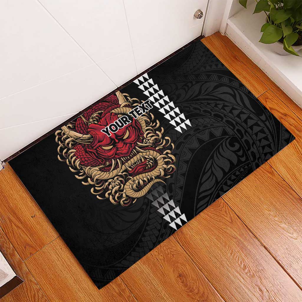 Hawaii and Japanese Oni Mask Personalised Rubber Doormat Kakau Pattern Dark Art Style LT9 - Polynesian Pride
