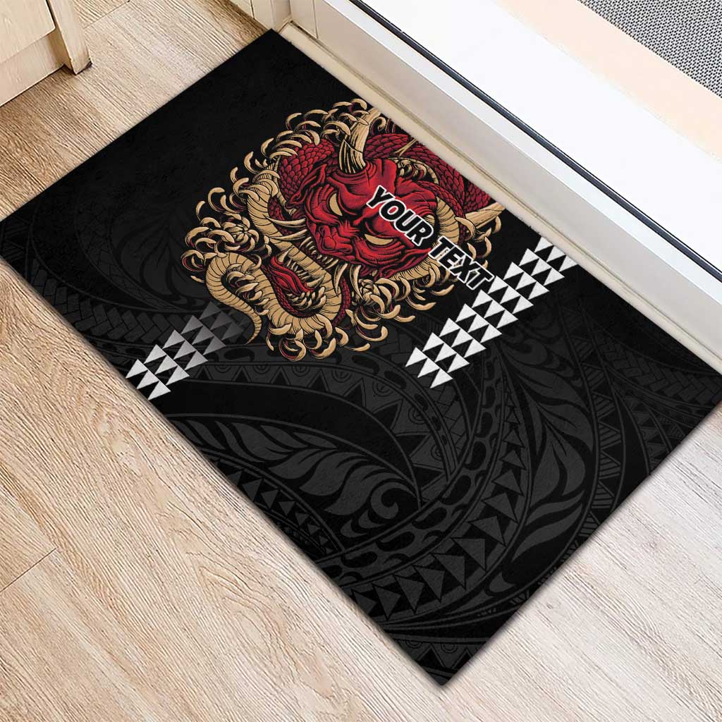 Hawaii and Japanese Oni Mask Personalised Rubber Doormat Kakau Pattern Dark Art Style LT9 - Polynesian Pride