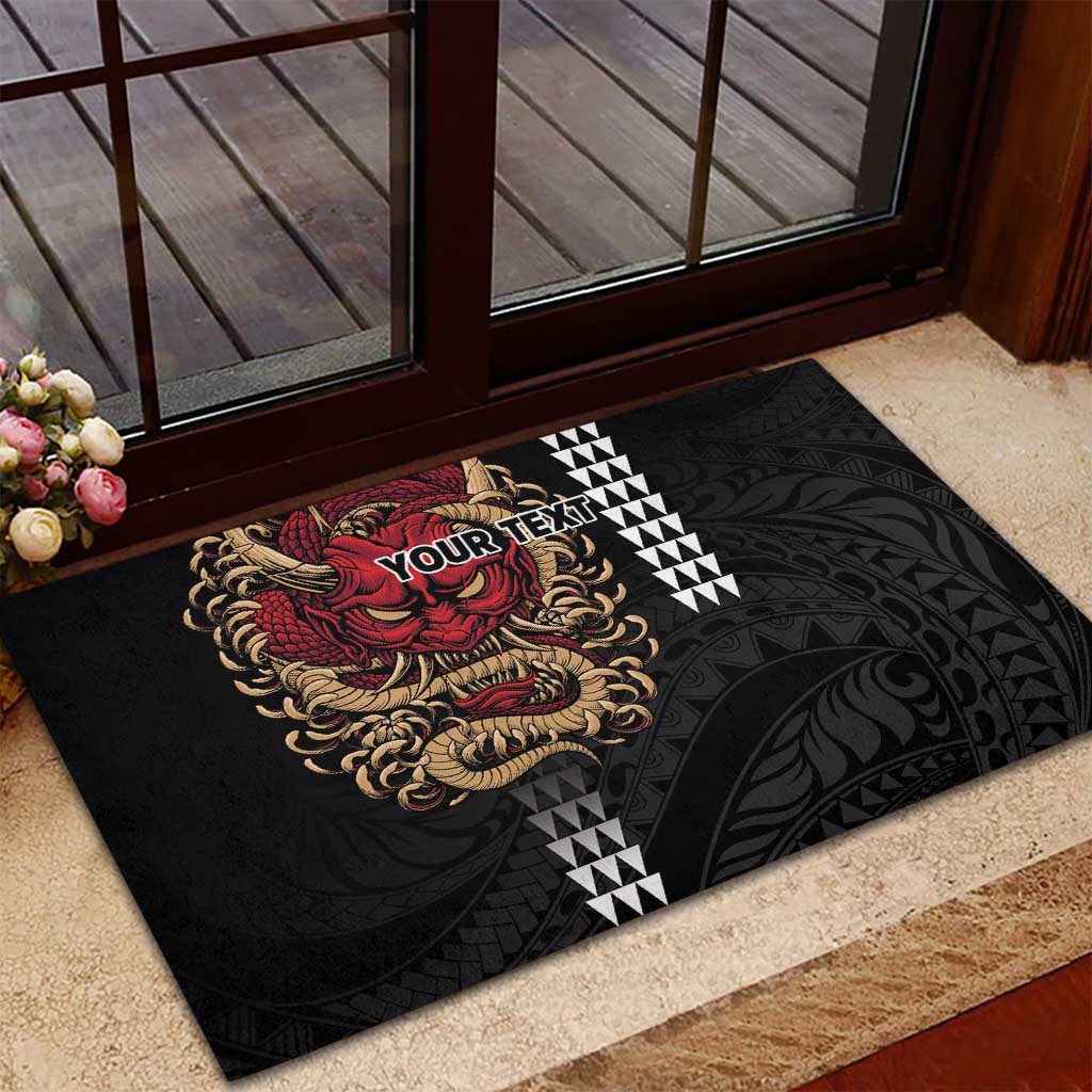 Hawaii and Japanese Oni Mask Personalised Rubber Doormat Kakau Pattern Dark Art Style LT9 - Polynesian Pride