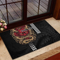 Hawaii and Japanese Oni Mask Personalised Rubber Doormat Kakau Pattern Dark Art Style LT9 - Polynesian Pride