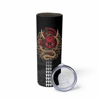 Hawaii and Japanese Oni Mask Personalised Skinny Tumbler Kakau Pattern Dark Art Style