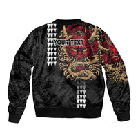 Hawaii and Japanese Oni Mask Personalised Sleeve Zip Bomber Jacket Kakau Pattern Dark Art Style LT9 - Polynesian Pride