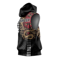 Hawaii and Japanese Oni Mask Personalised Sleeveless Hoodie Kakau Pattern Dark Art Style - Polynesian Pride