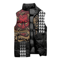 Hawaii and Japanese Oni Mask Personalised Sleeveless Puffer Jacket Kakau Pattern Dark Art Style - Polynesian Pride