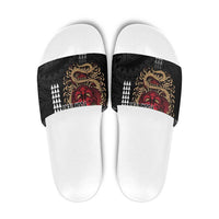 Hawaii and Japanese Oni Mask Personalised Slide Sandals Kakau Pattern Dark Art Style - Polynesian Pride