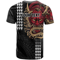 Hawaii and Japanese Oni Mask Personalised T Shirt Kakau Pattern Dark Art Style
