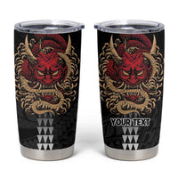Hawaii and Japanese Oni Mask Personalised Tumbler Cup Kakau Pattern Dark Art Style