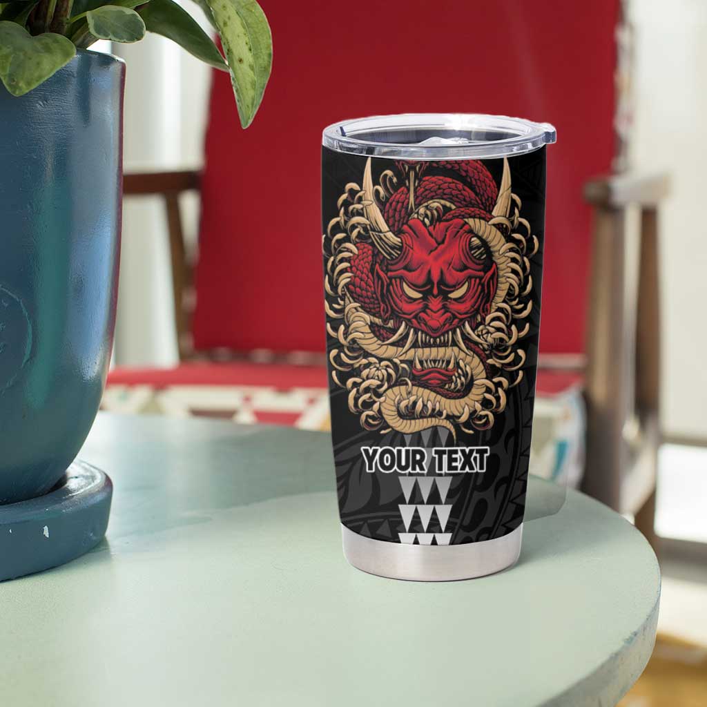 Hawaii and Japanese Oni Mask Personalised Tumbler Cup Kakau Pattern Dark Art Style