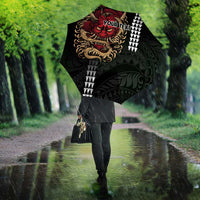 Hawaii and Japanese Oni Mask Personalised Umbrella Kakau Pattern Dark Art Style - Polynesian Pride