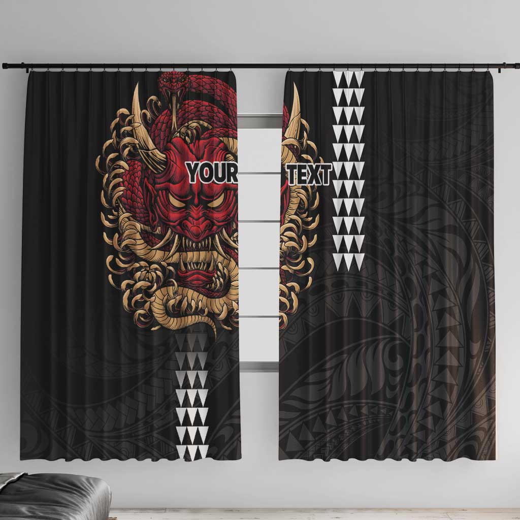 Hawaii and Japanese Oni Mask Personalised Window Curtain Kakau Pattern Dark Art Style