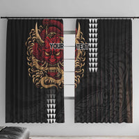 Hawaii and Japanese Oni Mask Personalised Window Curtain Kakau Pattern Dark Art Style