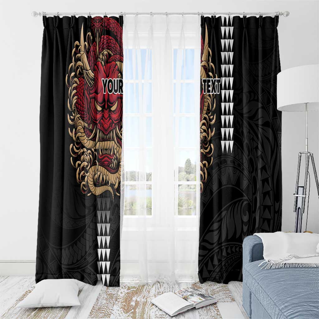 Hawaii and Japanese Oni Mask Personalised Window Curtain Kakau Pattern Dark Art Style