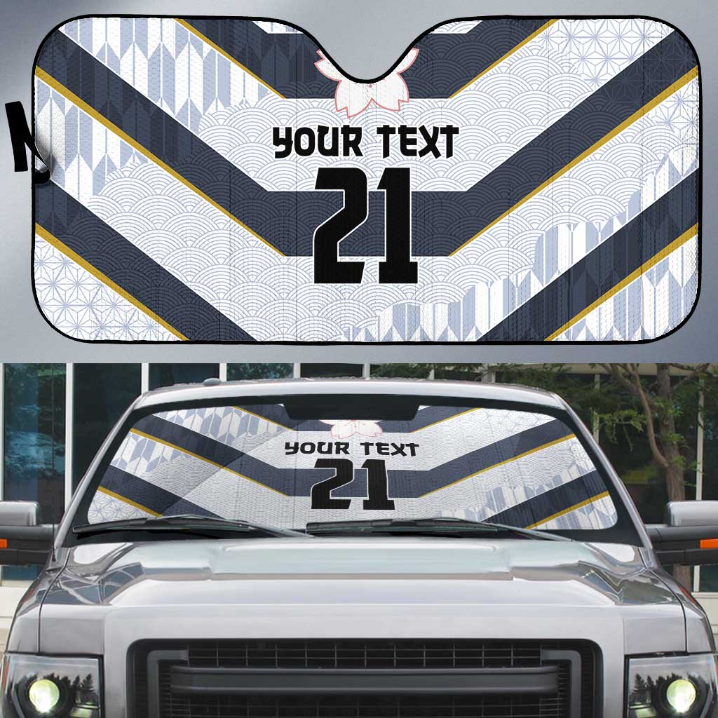 Japan Pacific Rugby 2022-23 Custom Auto Sun Shade Black Sakura Japanese Wave Pattern - Polynesian Pride