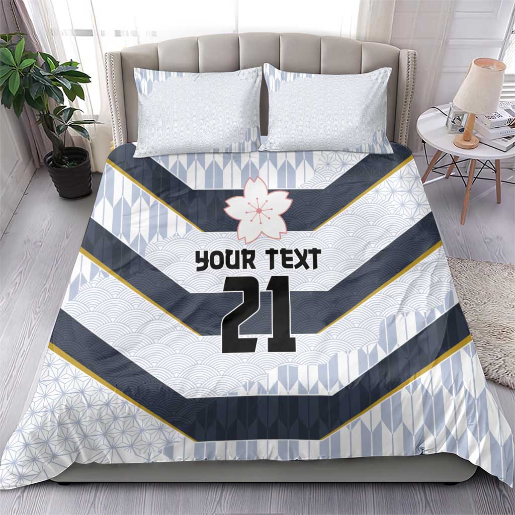 Japan Pacific Rugby 2022-23 Custom Bedding Set Black Sakura Japanese Wave Pattern
