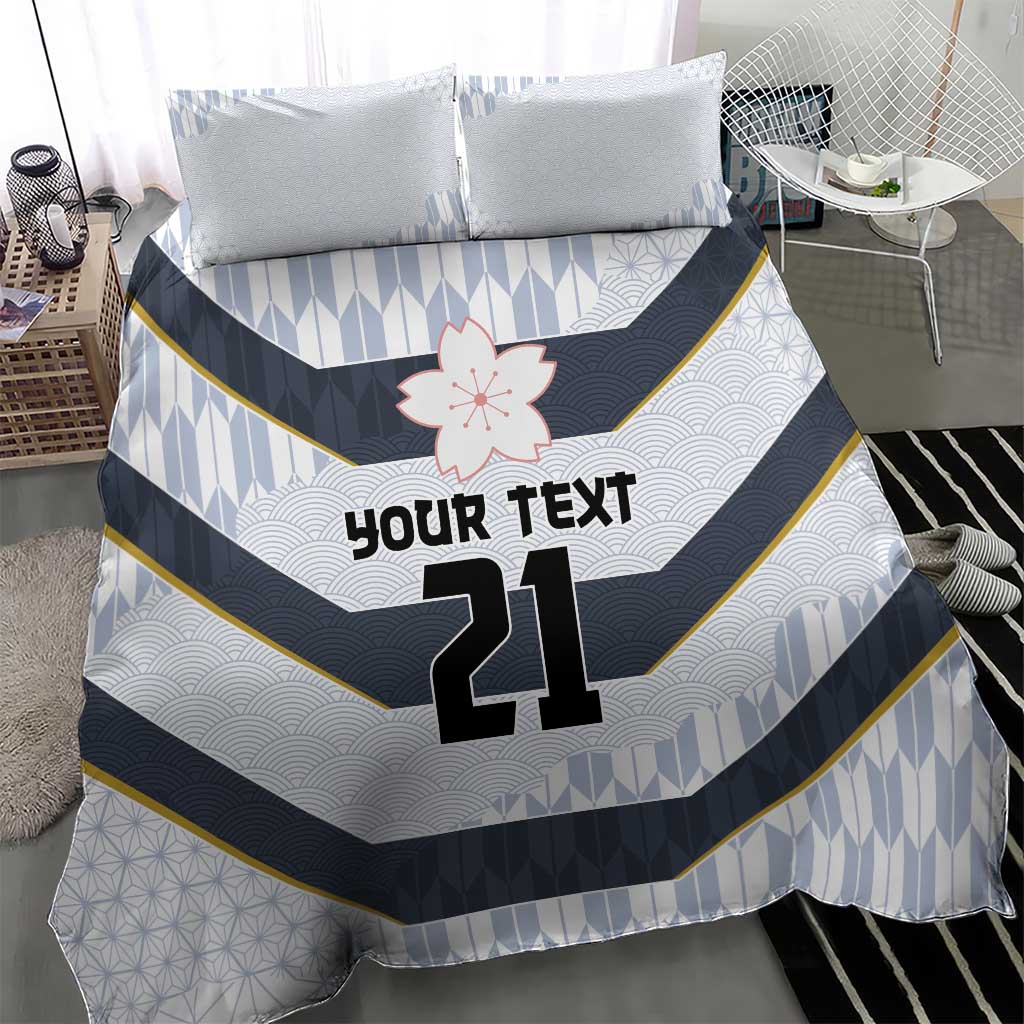 Japan Pacific Rugby 2022-23 Custom Bedding Set Black Sakura Japanese Wave Pattern