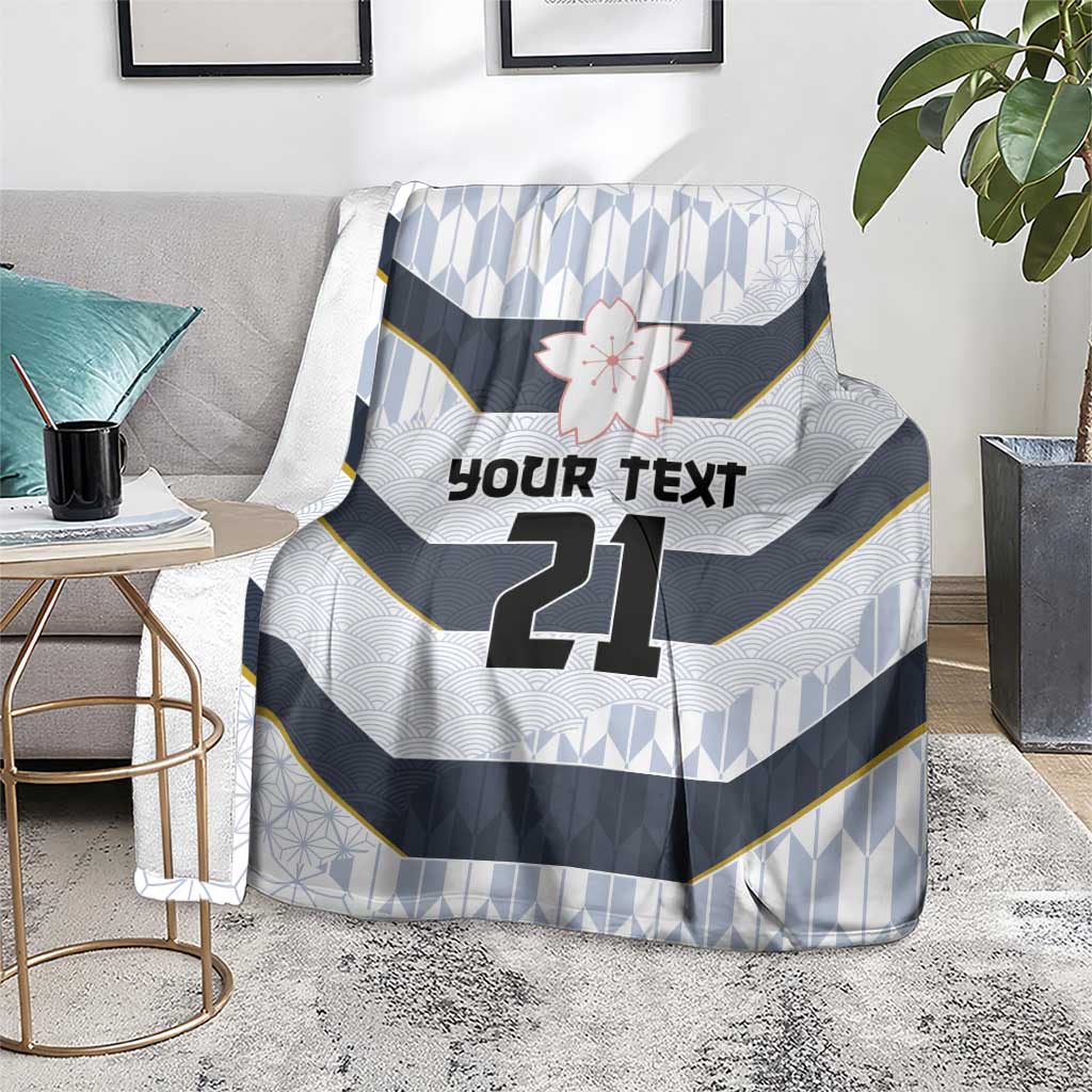 Japan Pacific Rugby 2022-23 Custom Blanket Black Sakura Japanese Wave Pattern