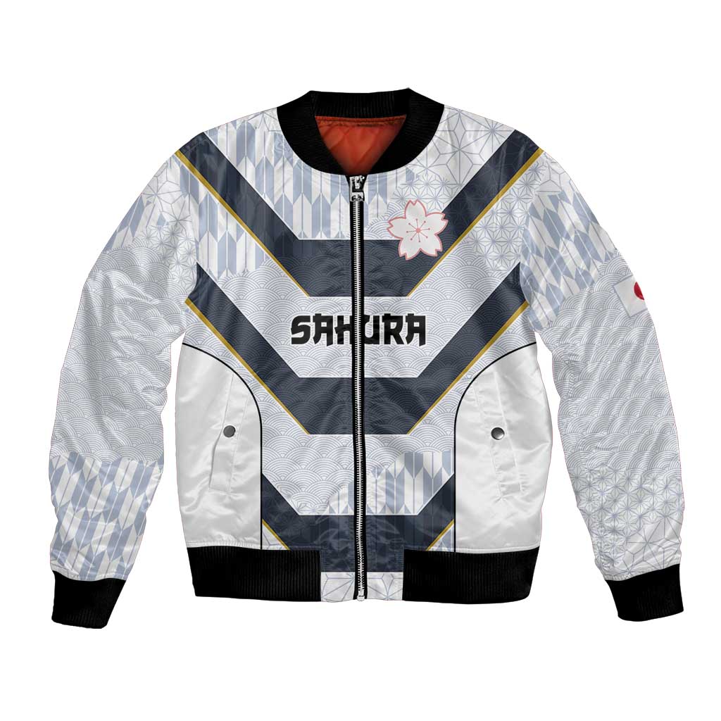 Japan Pacific Rugby 2022-23 Custom Bomber Jacket Black Sakura Japanese Wave Pattern LT9 Unisex Black - Polynesian Pride