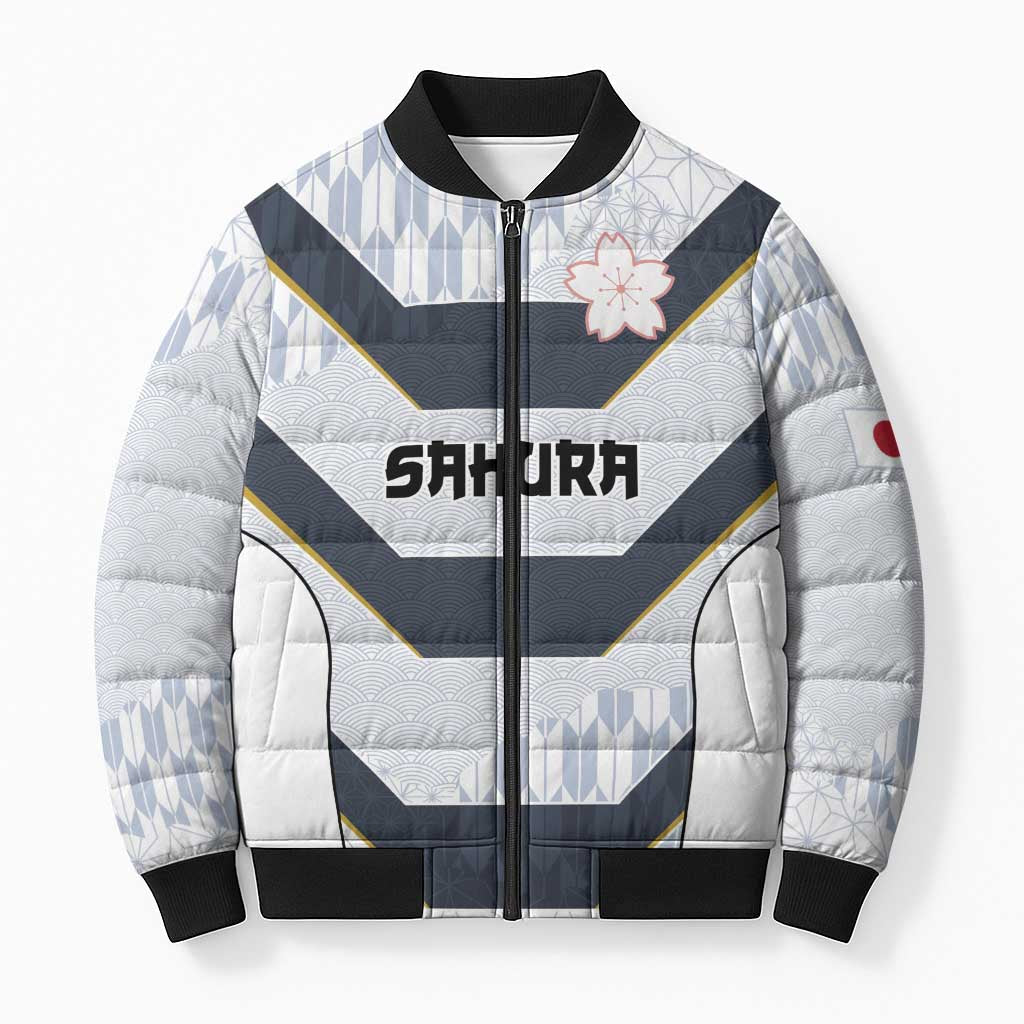 Japan Pacific Rugby 2022-23 Custom Bomber Puffer Jacket Black Sakura Japanese Wave Pattern LT9 Unisex Black - Polynesian Pride
