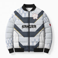Japan Pacific Rugby 2022-23 Custom Bomber Puffer Jacket Black Sakura Japanese Wave Pattern - Polynesian Pride
