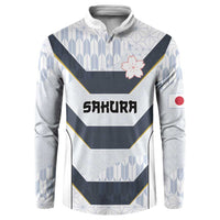 Japan Pacific Rugby 2022-23 Custom Button Sweatshirt Black Sakura Japanese Wave Pattern