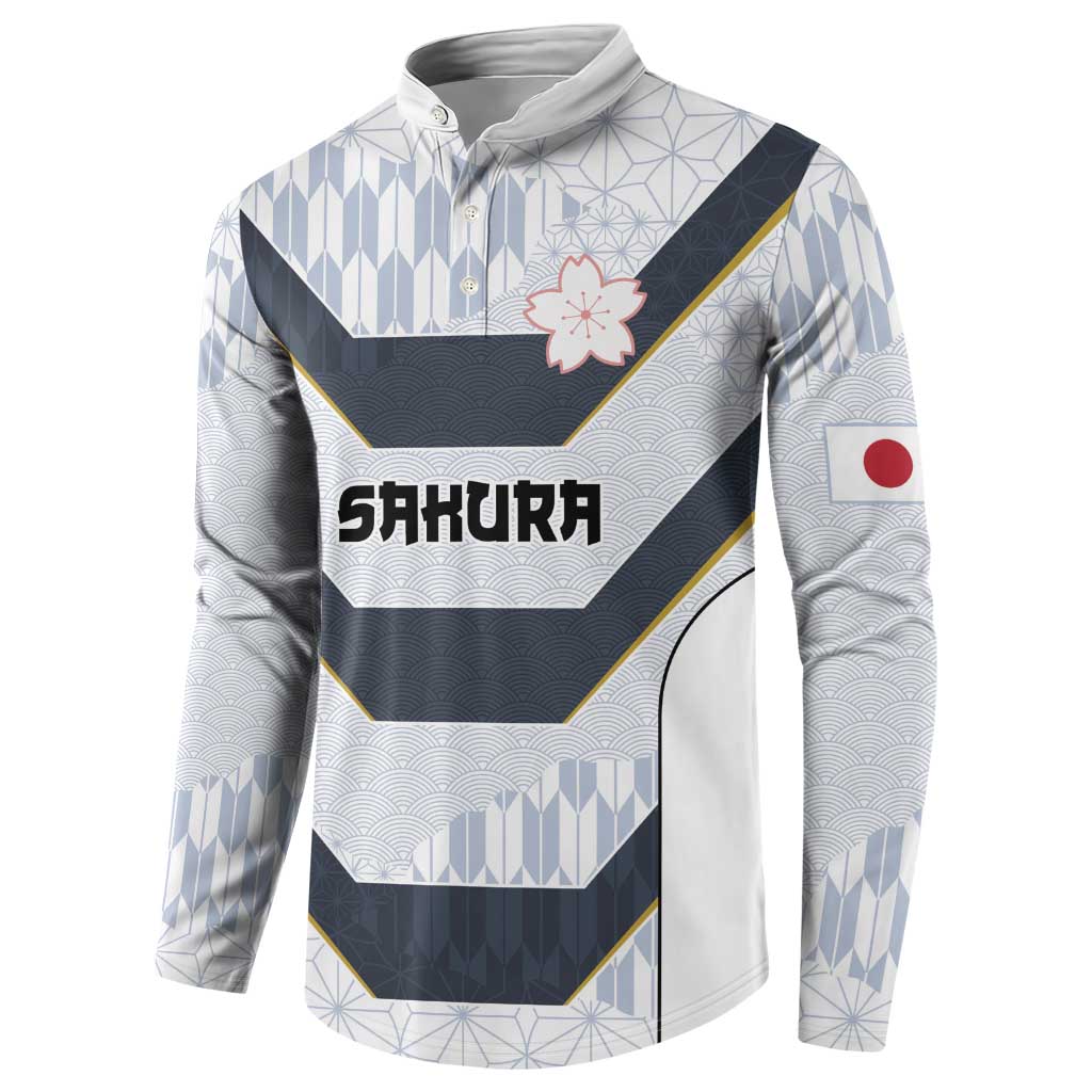 Japan Pacific Rugby 2022-23 Custom Button Sweatshirt Black Sakura Japanese Wave Pattern