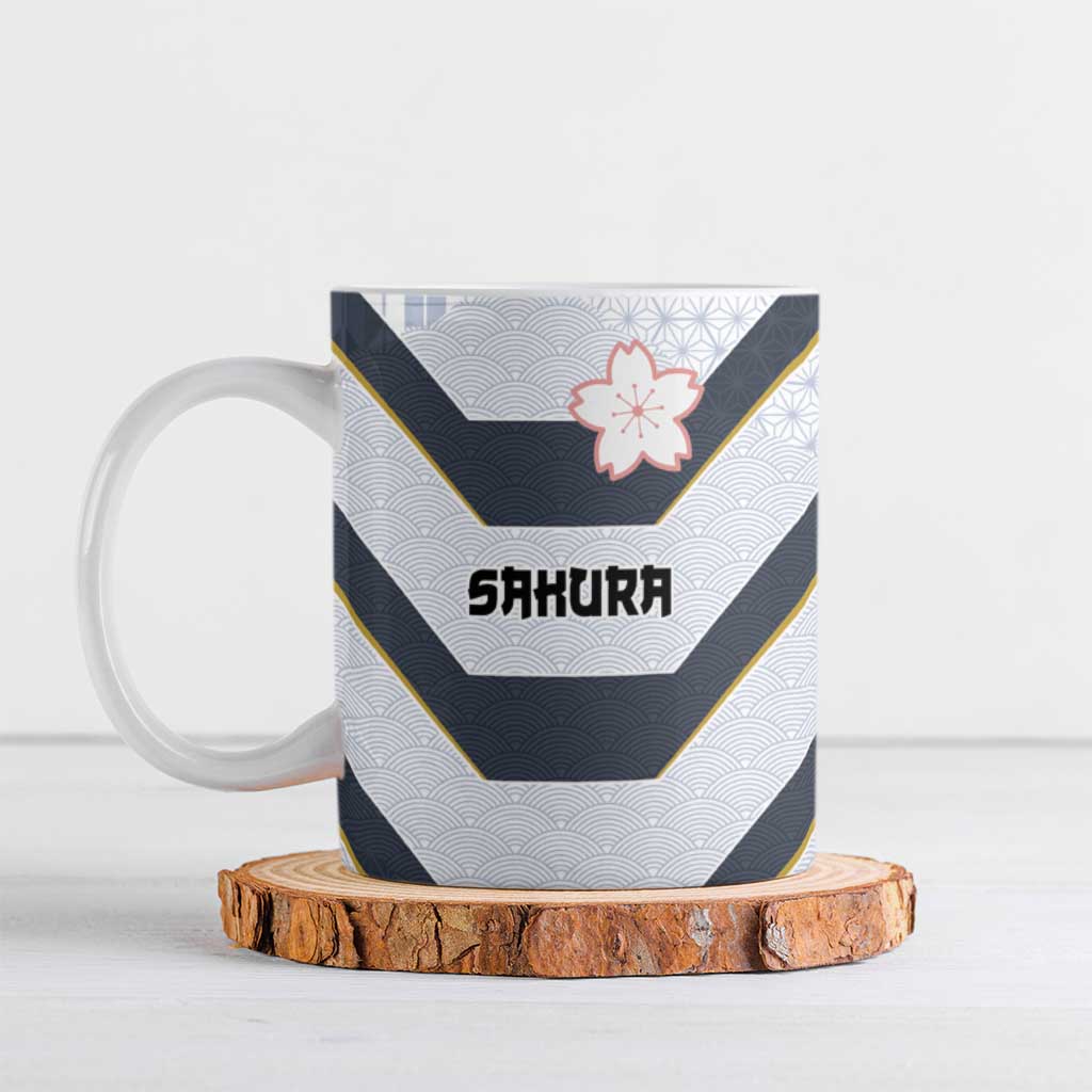 Japan Pacific Rugby 2022-23 Custom Ceramic Mug Black Sakura Japanese Wave Pattern - Polynesian Pride