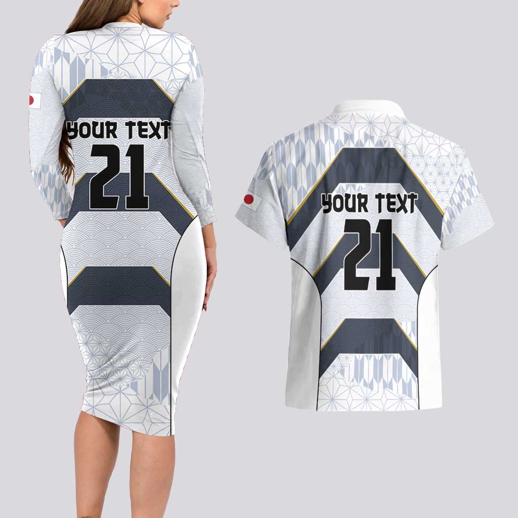 Japan Pacific Rugby 2022-23 Custom Couples Matching Long Sleeve Bodycon Dress and Hawaiian Shirt Black Sakura Japanese Wave Pattern LT9 - Polynesian Pride