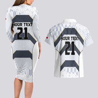 Japan Pacific Rugby 2022-23 Custom Couples Matching Long Sleeve Bodycon Dress and Hawaiian Shirt Black Sakura Japanese Wave Pattern LT9 - Polynesian Pride