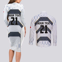 Japan Pacific Rugby 2022-23 Custom Couples Matching Long Sleeve Bodycon Dress and Long Sleeve Button Shirt Black Sakura Japanese Wave Pattern