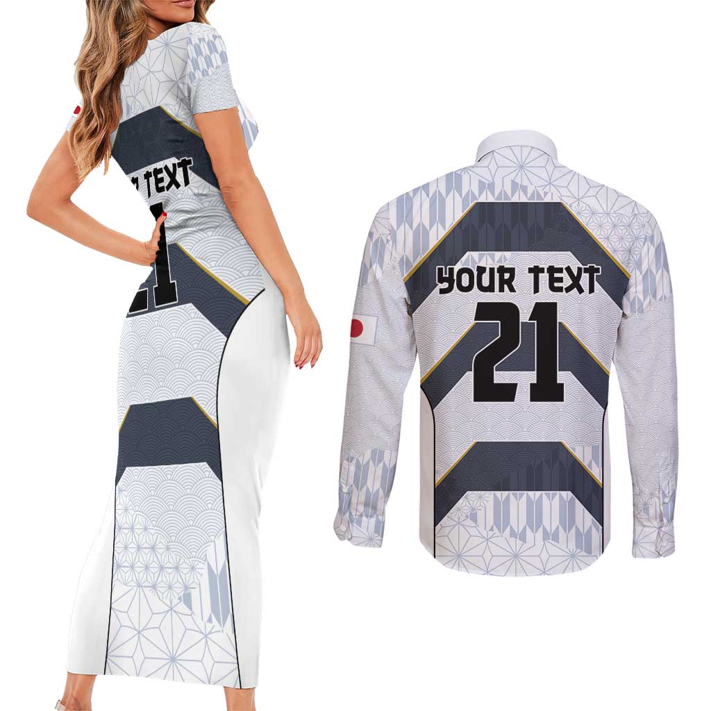 Japan Pacific Rugby 2022-23 Custom Couples Matching Short Sleeve Bodycon Dress and Long Sleeve Button Shirt Black Sakura Japanese Wave Pattern