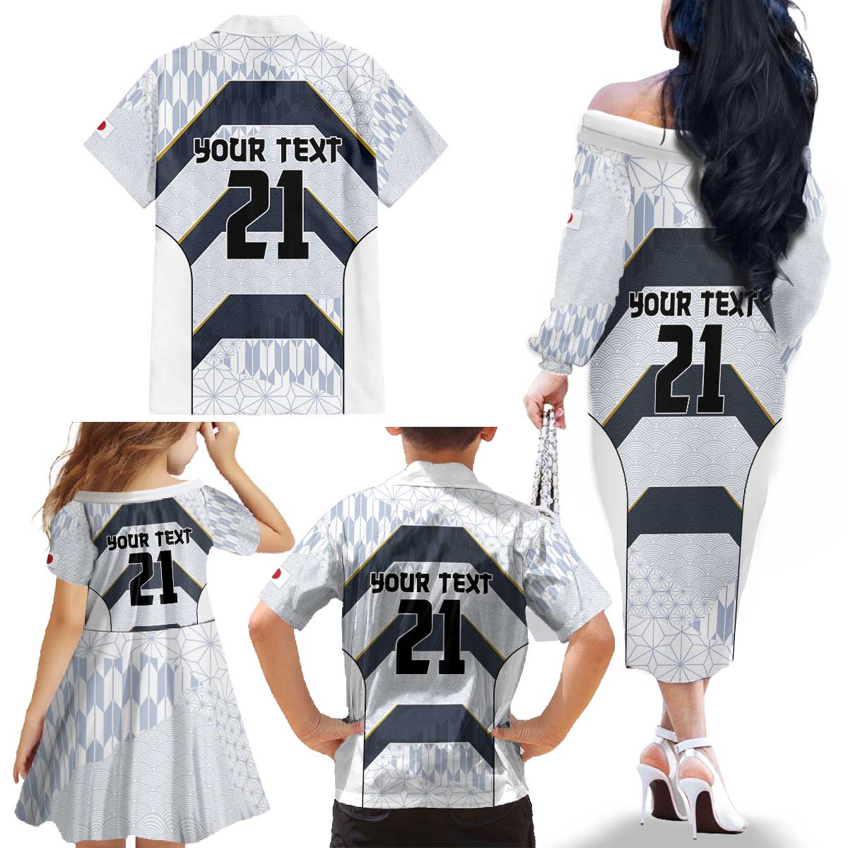 Japan Pacific Rugby 2022-23 Custom Family Matching Off The Shoulder Long Sleeve Dress and Hawaiian Shirt Black Sakura Japanese Wave Pattern